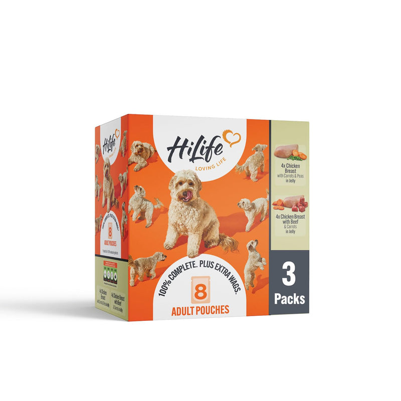 HILife Adult Wet Dog Food, Mixed Chicken & Fish Recipes, Complete Dog Food Pouches, 100% Natural Ingredients, Chicken & Tuna/Chicken & Salmon