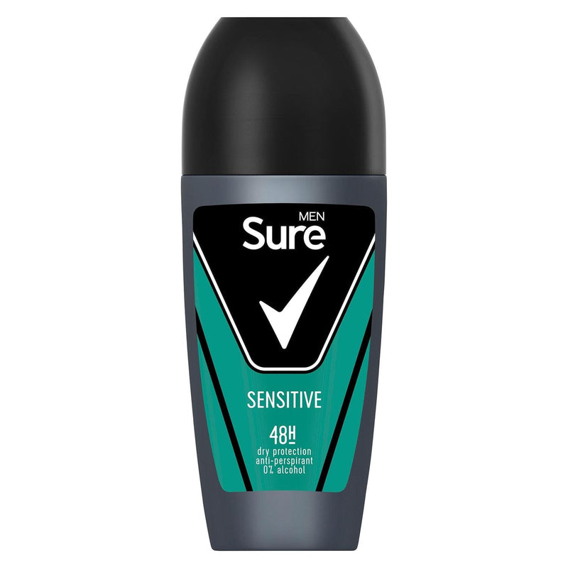 Sure Antiperspirant Roll On Sensitive 48H Sweat and Odour Protection Roll On with Sandalwood, Patchouli and Vanilla Fragrance Deodorant for Men, 50ml