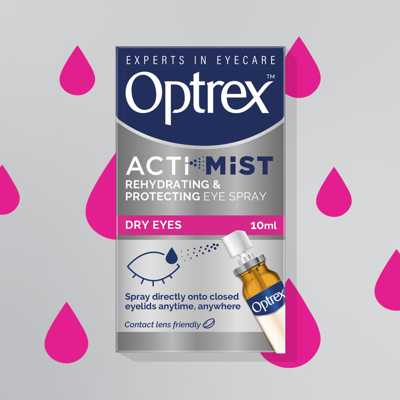 Optrex Actimist, Dry Eyes, 10ml, Rehydrating & Protecting Eye Spray ,Instant, Long-Lasting relief, Dual Action Relief For Tired, Dry Eyes, Treatment For Discomfort And Fatigue, Easy to Apply