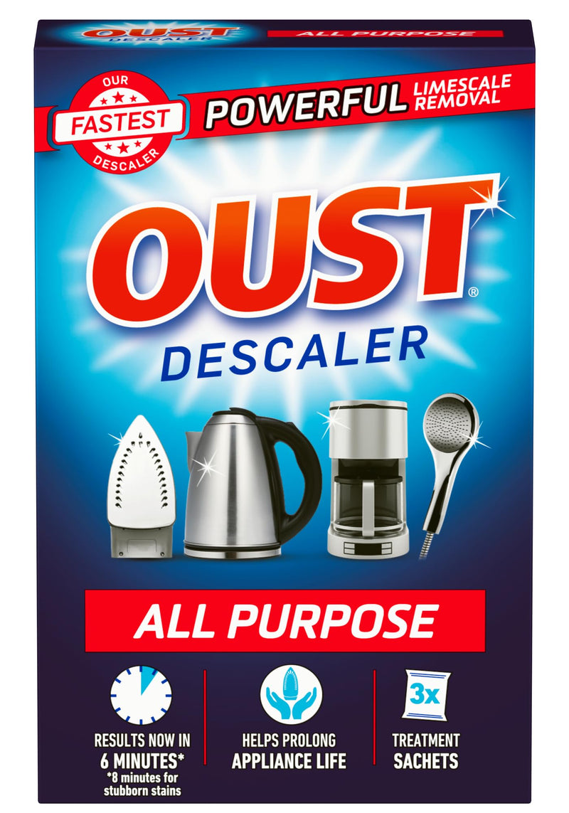 Oust Powerful All Purpose Descaler, Limescale Remover – Ideal for Kettles, Coffee Machines, Irons and Shower Heads, 3 Sachets x 6 (18 Sachets Total)