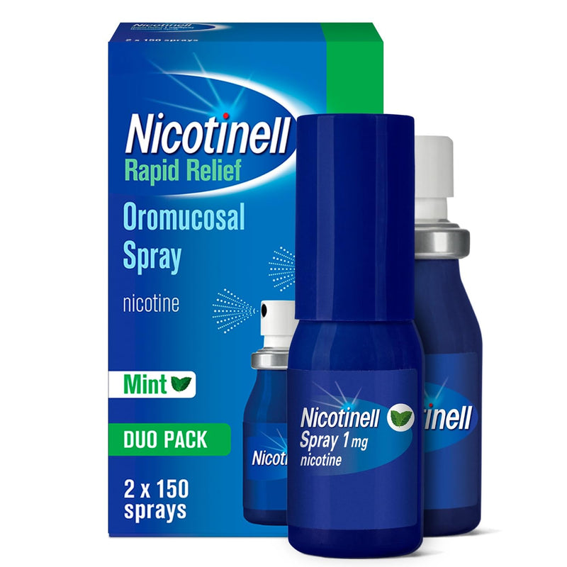 Nicotinell Nicotine Mouthspray 1mg, Fresh Mint Flavour (2 x 150 Sprays), Quit Smoking or Vaping Aid – Fast Craving Relief in 30 Seconds, Lasts up to 2 Hours.