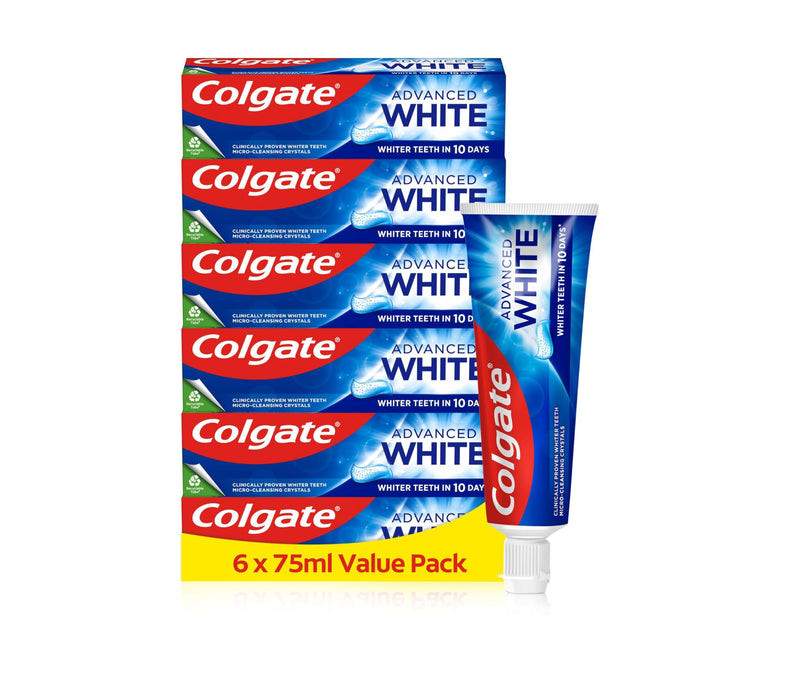 Colgate Advanced White Toothpaste - Teeth whitening Toothpaste - clinically Proven whitening - whitens in 10 Days - with Active Micro-Cleansing Crystals - new Stain Prevention - Enamel Safe
