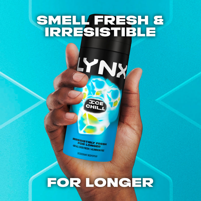 Lynx Ice Chill Aerosol Body Spray Men's Deodorant Spray with an iced mint & lemon scent for 48 hours of odour-busting, high definition fragrance 6x 150 ml