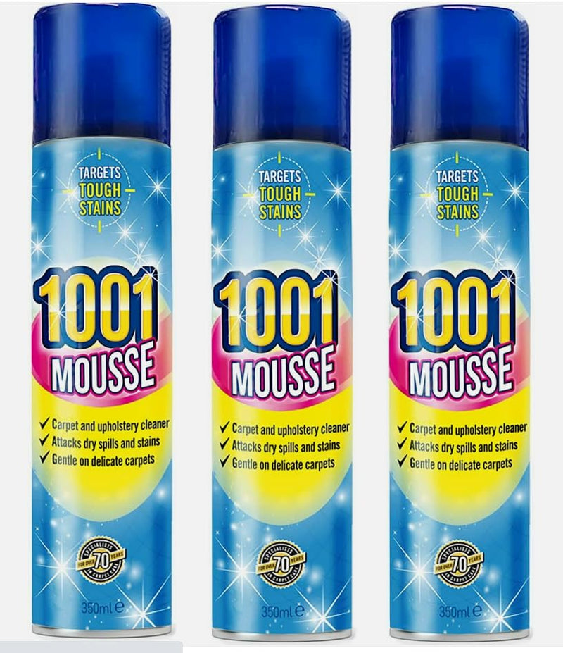3 x 1001 Carpet Mousse Carpet & Upholstery Stain Remover 350ML. Packaging may vary.