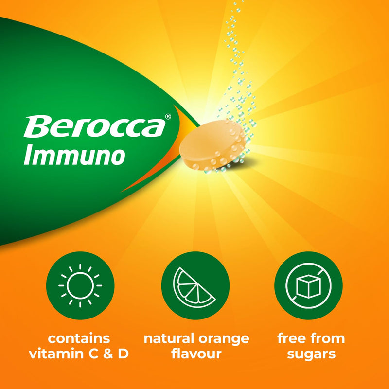 Berocca Immuno Effervescent Tablets, 11 Vitamins & Minerals, 30 Tablets