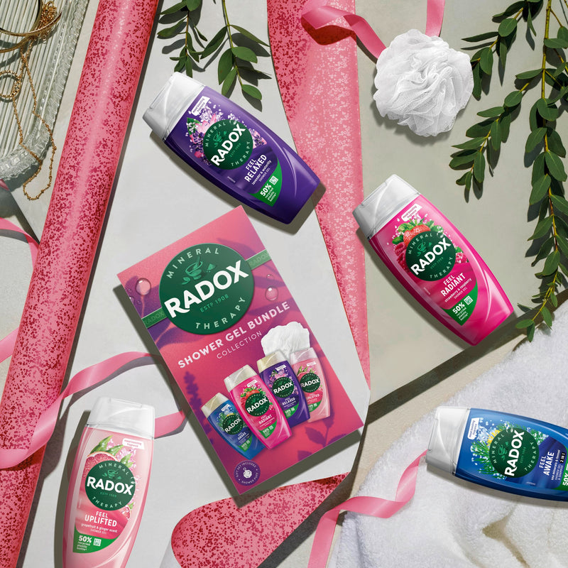 Radox Shower Gel Gift Set Bundle Feel Uplifted, Feel Relaxed, Feel Radiant & Feel Awake - Refreshing, Invigorating & Relaxing Body Wash Collection for All Skin Types