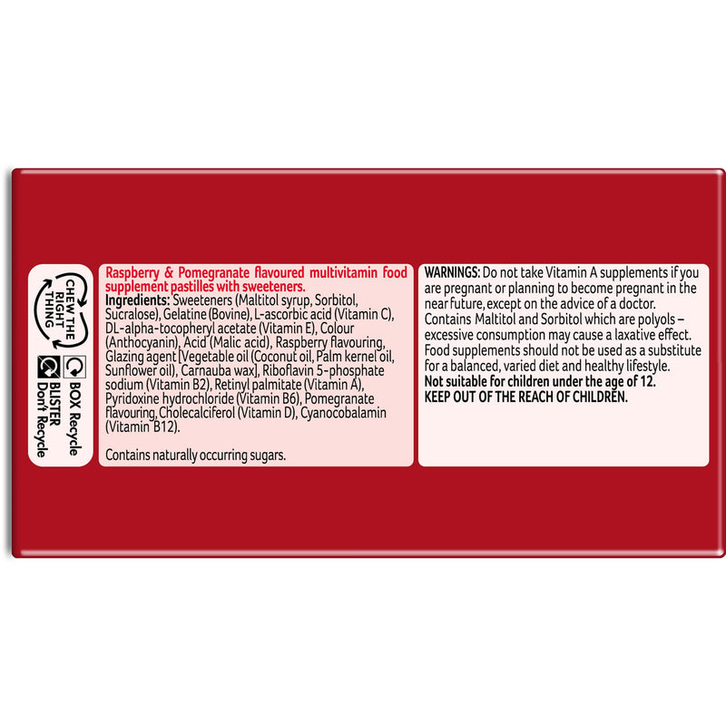 Bassetts Vitamins Adult Raspberry & Pomegranate Flavour Multivitamins 30 Gummy Pastilles