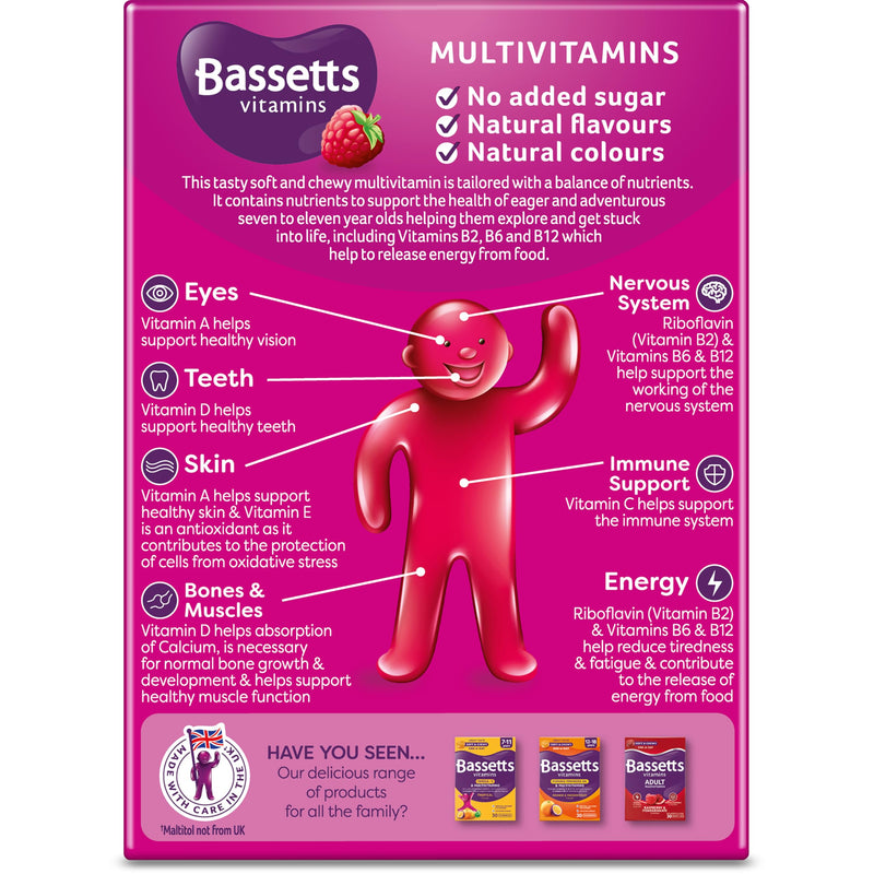 Bassetts Vitamins 7-11 Years Raspberry Flavour Multivitamins