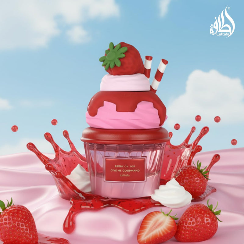 Lattafa Berry On Top Eau de Parfum, Give Me Gourmand Collection - Fruity Berry & Vanilla Cream Scent, Spray Form, Unisex Perfume 75ml