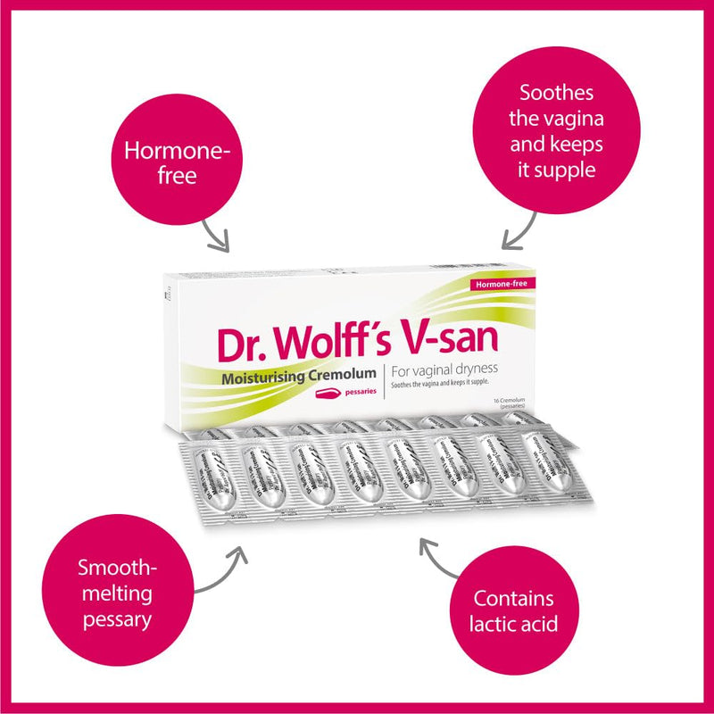 Dr. Wolff's V-san Moisturising Cremolum 16pcs | Against Vaginal Dryness Hormone Free