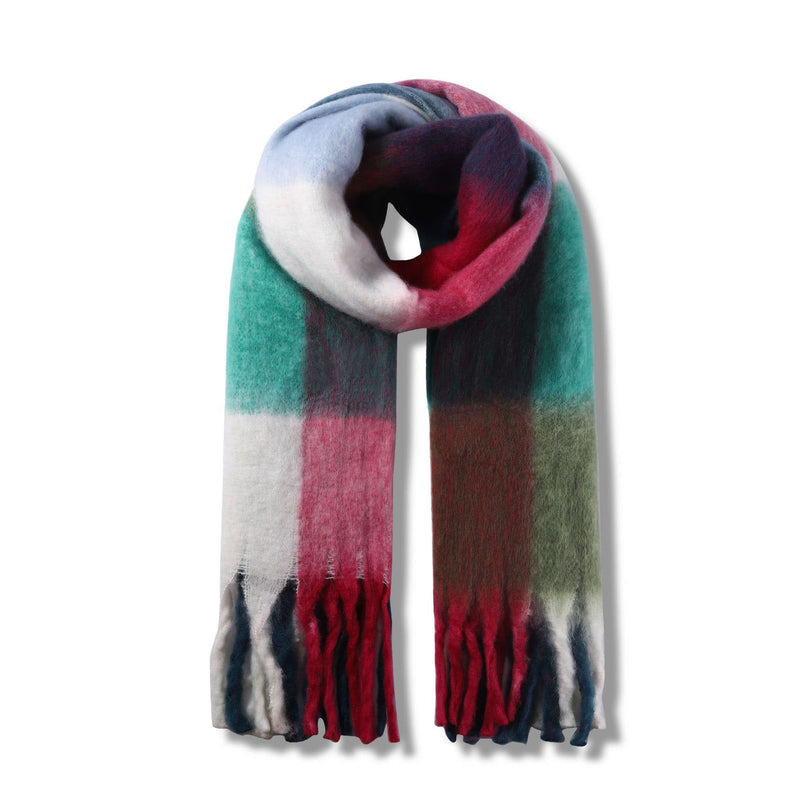 Big Brands Direct Premium Quality Women’s Furry Soft Rainbow Scarf Oversized Warm Winter Shawl with Multicolour Checks Ultra Cozy, Lightweight & Stylish Cold-Weather Wrap for Ladies