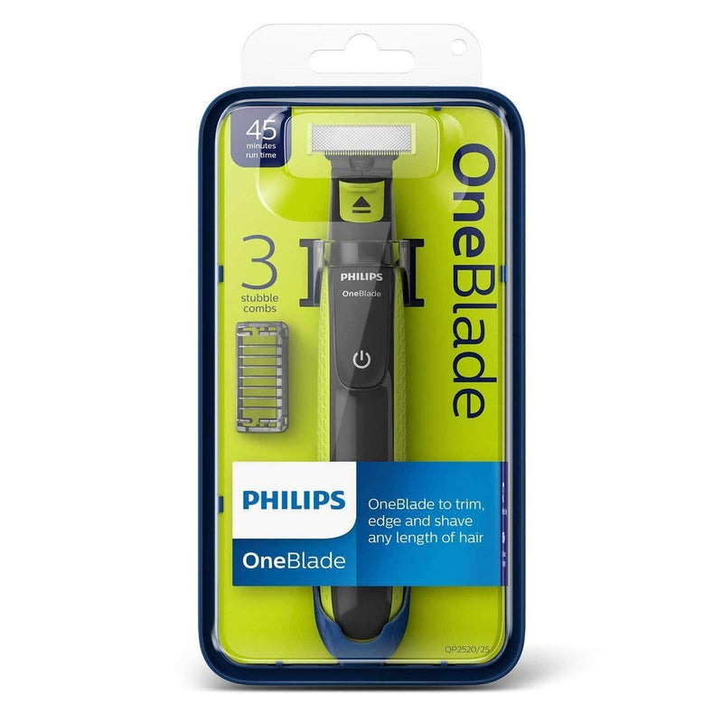 Philips QP2520/25 OneBlade with 3x stubble combs in Lime Green and Charcoal Grey