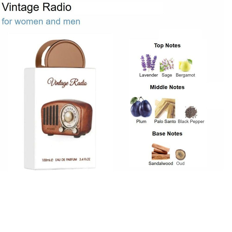 Vintage Radio Perfume - Luxury Unisex Fragrance - Woody Scent - Arabian UAE Dubai Spray - Eau De Parfum 100ml