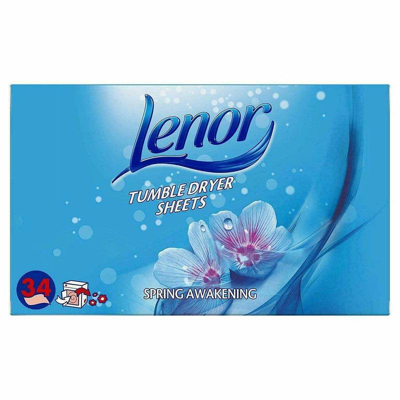 2 Pack of Lenor Tumble Dryer Fabric Conditioner Sheets Spring Awakening, 34 Sheets for Clean & Soft Fabrics and Essential Fragrance with Revitalising Scent