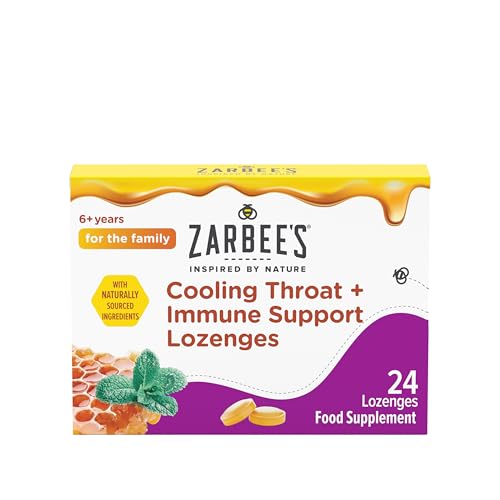 Zarbee’s Cooling Throat + Immune Support Lozenges, Calm and Cool Your Throat with Real Honey and Peppermint Oil Extract. Also Contains Vitamin C and Zinc, No Artificial Colours or Flavours, 36 Count