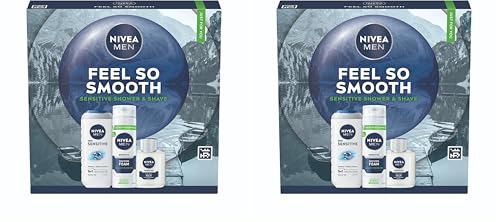 NIVEA MEN Feel So Smooth Skincare Gift Set (3 Products) - Men'sGift Set for Sensitive Skin – Includes Shower Gel, Shaving Foam, and Post Shave Balm