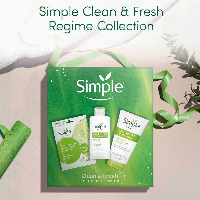 Simple Gift Set Simple Clean & Fresh Regime Collection with a facial wash, a sheet mask, and a moisturiser perfect for any occasion 3 piece