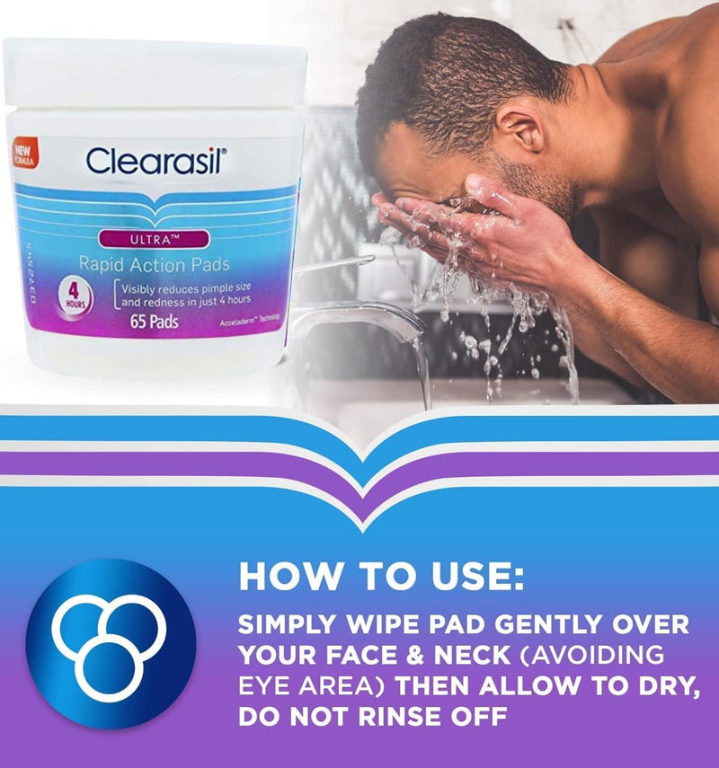 Clearsil 4-In-1Ultra Rapid Action Face Wipe Pads 65, For Acne Prone Skin, Unblock Pores, Dermatologist tested, Everyday Spot Prevention, 65's (Pack Of 4) cleanse, exfoliates, helps clear spots fast