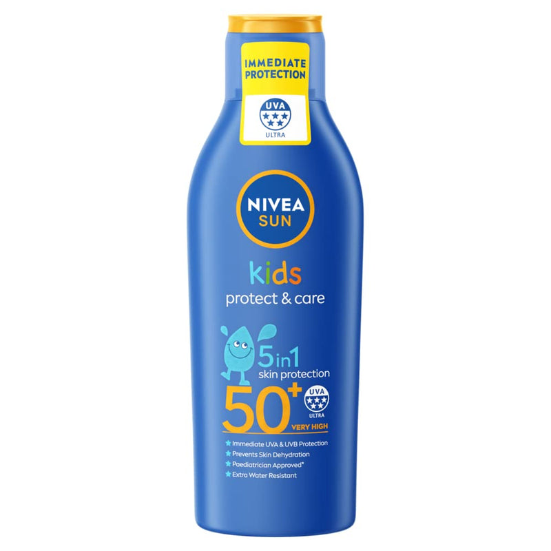 NIVEA SUN Kids Moisturising Sun Lotion SPF50+ (200 ml), Moisturising Suncream with SPF50+, Children's Sunscreen for Immediate Protection from Sun Exposure