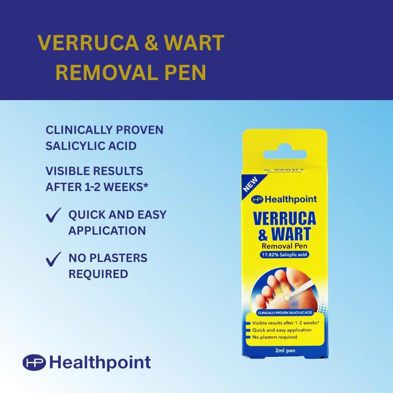 Healthpoint Verruca and Wart Removal Pen, Clinically Proven 2ml Gel, Precision Pen for Easy Targeted Application, Treats Corns and Calluses, for Hands and Feet, Prevents Further Infection