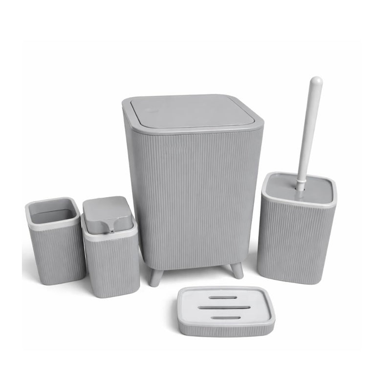 Premium Quality 5-Piece Modern Bathroom Accessories Set, Includes Waste Bin, Toilet Brush with Holder, Toothbrush Holder, Soap Dispenser, Soap Dish