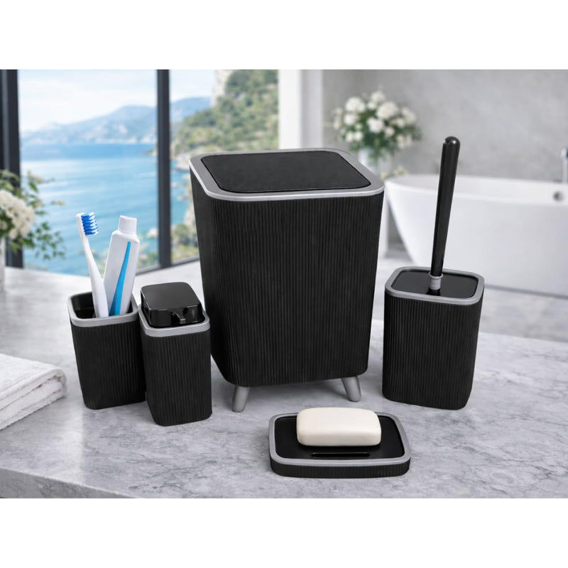 Premium Quality 5-Piece Modern Bathroom Accessories Set, Includes Waste Bin, Toilet Brush with Holder, Toothbrush Holder, Soap Dispenser, Soap Dish