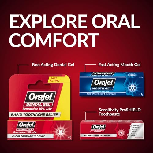 Orajel Dental Gel for Rapid Toothache Pain Relief for Adults, Contains Benzocaine 10% w/w, Targeted Oral Gel for Fast-Acting Dental Pain Relief Formula, 5.3g