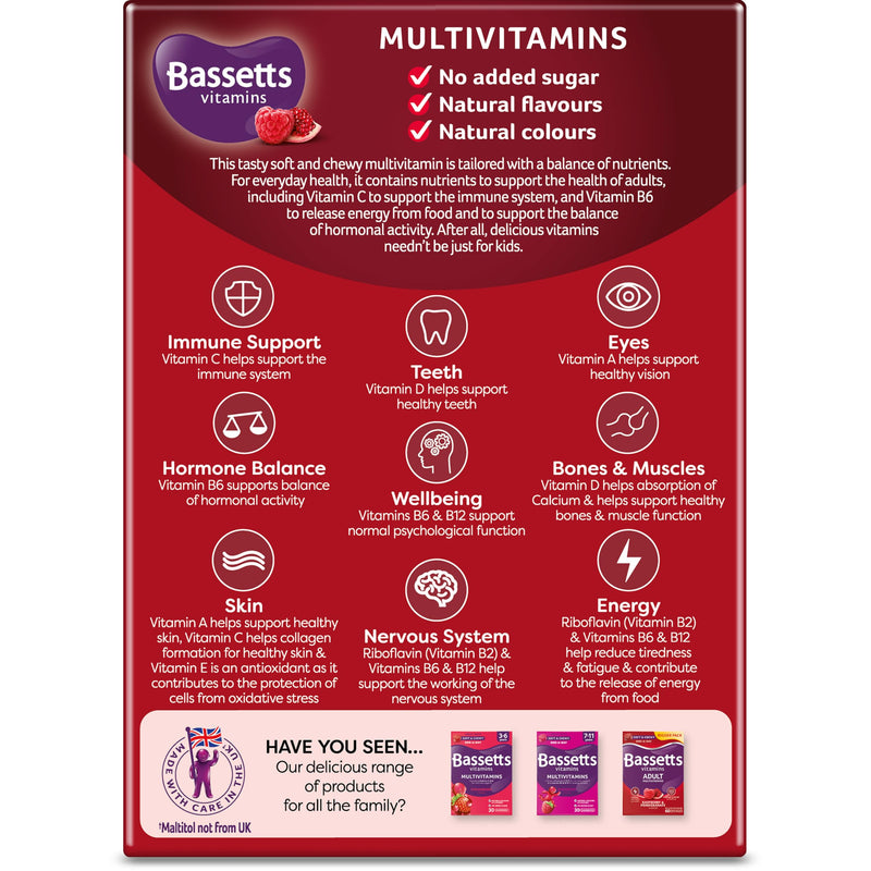 Bassetts Vitamins Adult Raspberry & Pomegranate Flavour Multivitamins 30 Gummy Pastilles