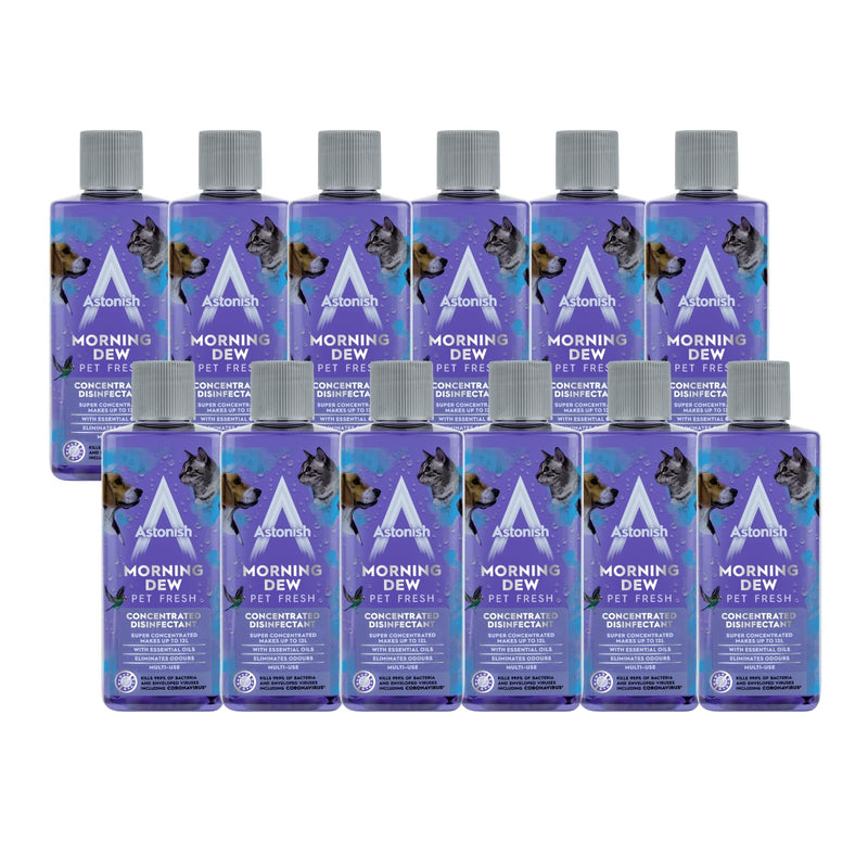 Astonish 3 in 1 Multi-Purpose Super Concentrated Disinfectant with Long Lasting Fragrance, 12 x 300ml, Morning Dew