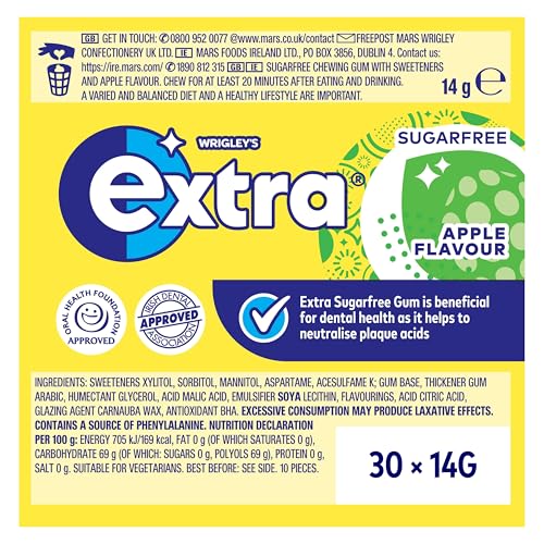 Extra Apple Flavour Sugar Free Chewing Gum 10 pieces (30 Pack)