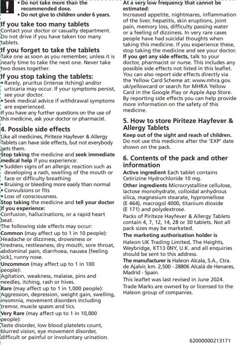Piriteze Allergy Relief Antihistamine Tablets (60) & Pirinase Hayfever Once Daily Nasal Spray Bundle - Hayfever Tablets with Cetirizine - Hayfever Nasal Spray - Allergy Tablet & Sinus Relief