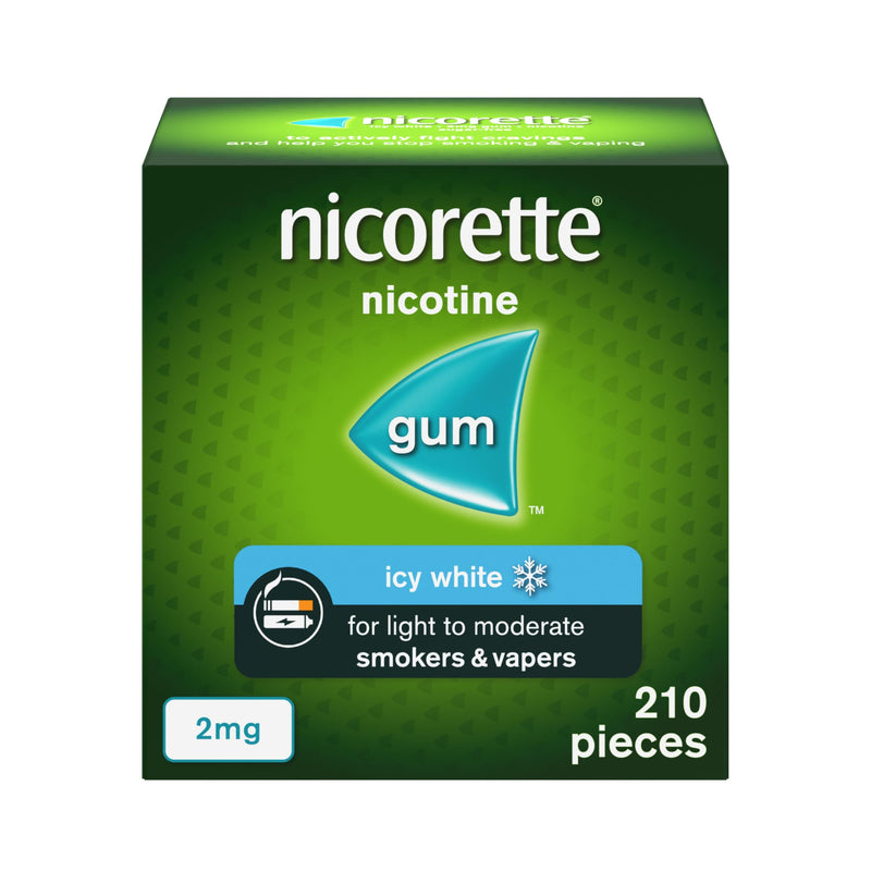 Nicorette ICY White 2mg Gum (210 Pieces), Discreet Stop Smoking and Stop Vaping Aid to Help You Quit for Good, Tackle Cravings and Withdrawal Symptoms, Nicotine Gum (Quit Smoking or Vaping)