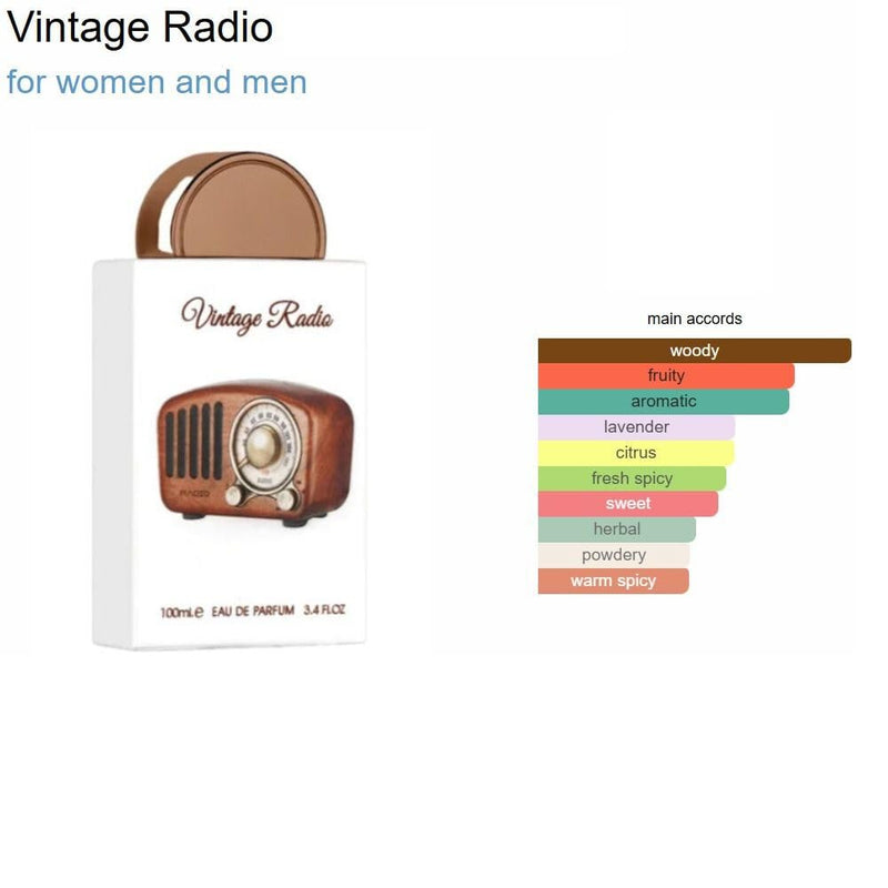 Vintage Radio Perfume - Luxury Unisex Fragrance - Woody Scent - Arabian UAE Dubai Spray - Eau De Parfum 100ml