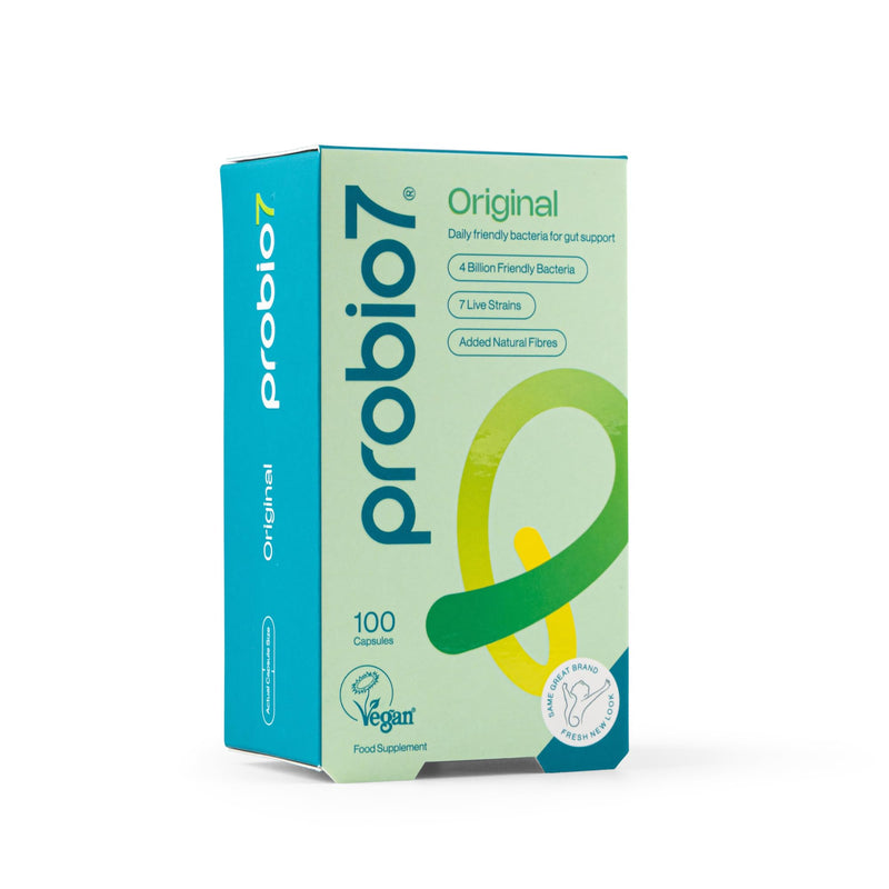 Probio7 Original | Vegan Approved | with 4 Billion CFU, 7 Live Bacterial Strains + 2 Types of Natural Fibre | Digestive Health Supplements, Probiotics for Gut Health