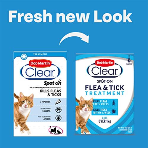 Bob Martin Clear Spot On Flea Treatment for Cats & Kittens - Kills Fleas & Ticks (3 Pipettes)