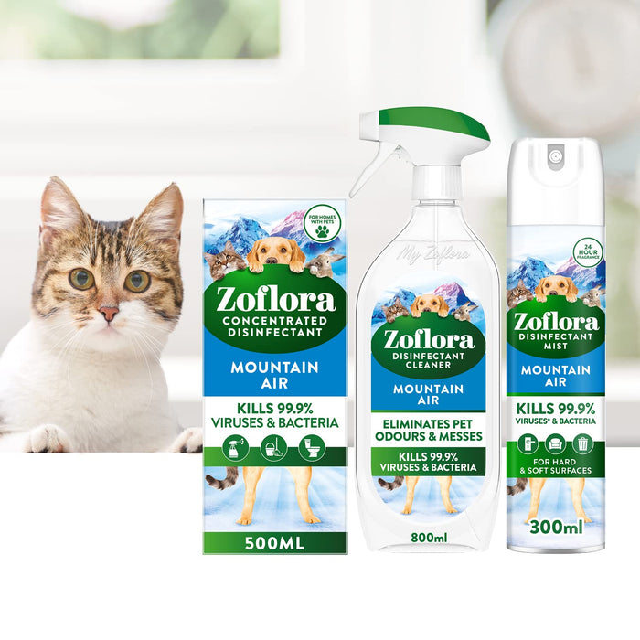 Zoflora Mountain Air Concentrated Multipurpose Disinfectant Liquid, Antibacterial & Multi-Surface, Pet Safe Disinfectant, Kills 99.9% Of Bacteria & Viruses, 1 X 500 ml