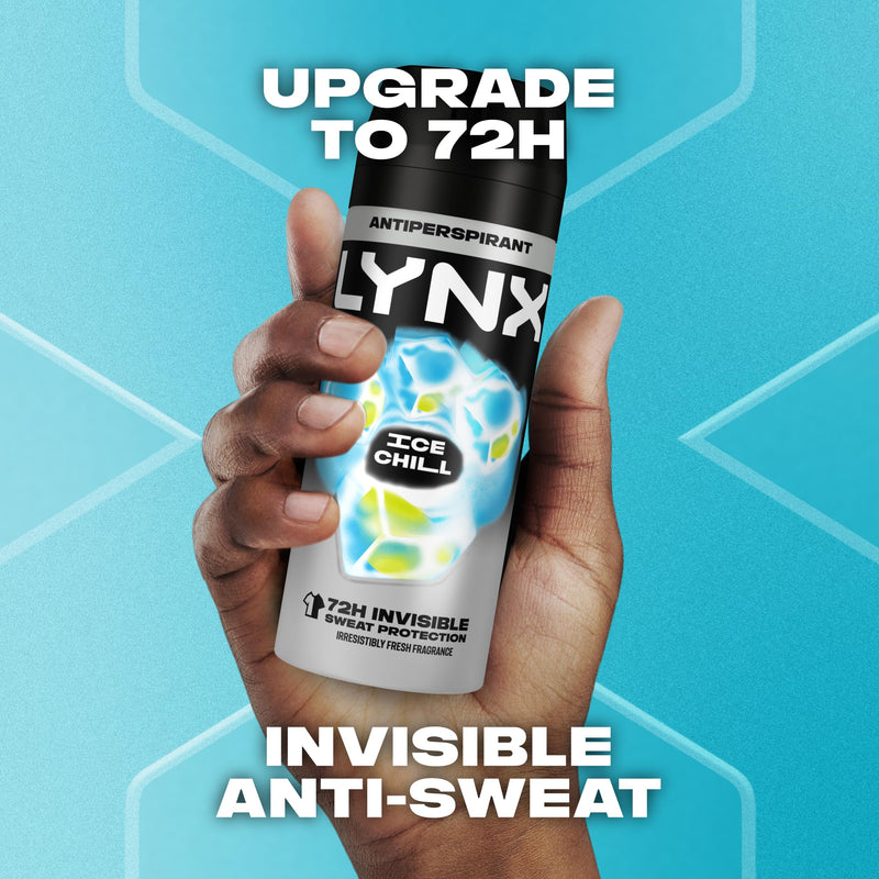 Lynx Ice Chill Anti-Perspirant Aerosol Men's Deodorant Spray with ProScent technology and an iced mint & lemon scent for 72 hours protection against odour and wetness 6x 150 ml