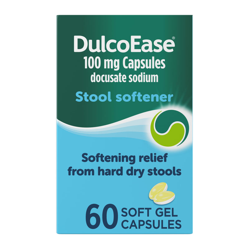 DulcoEase 100 mg Docusate Sodium Capsules - Softening Constipation Relief - Pack of 60 Soft Gel Capsules - Stool Softening Laxative