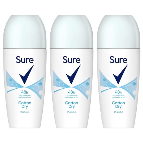Sure Antiperspirant Roll On Cotton Dry 48H Sweat and Odour Protection Roll On with Fresh, Light and Clean Scent Deodorant for Women, 50ml