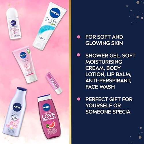 NIVEA Gift Set (4 Products), Women's Gift Set with Skincare Essentials, Includes Body Lotion, Face Mask, Face Wash, and Day Cream