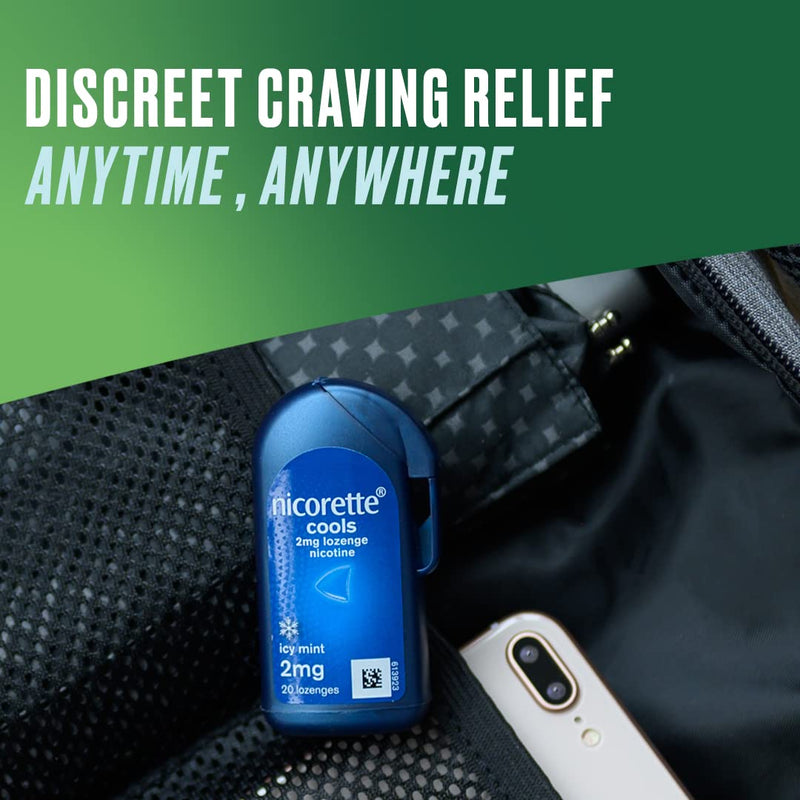 Nicorette Cools 4mg Lozenge (4 x 20 Lozenges), Effective and Discreet Quit Smoking Aid, Nicotine Lozenges with Dual-Layer Icy Mint Flavour Release, Starts to fight cravings in 2 minutes