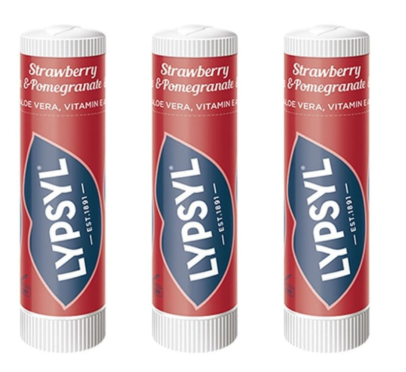 Lypsyl UnTinted Lip Balm Stick 10-Pack – SPF15 – 5x Original, 3x Strawberry & Pomegranate, 2x Cherry & Almond – Moisturizing Lip Care
