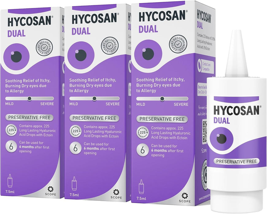 x3 Hycosan Dual Preservative Moisturising Dry Eye Drops 7.5ml