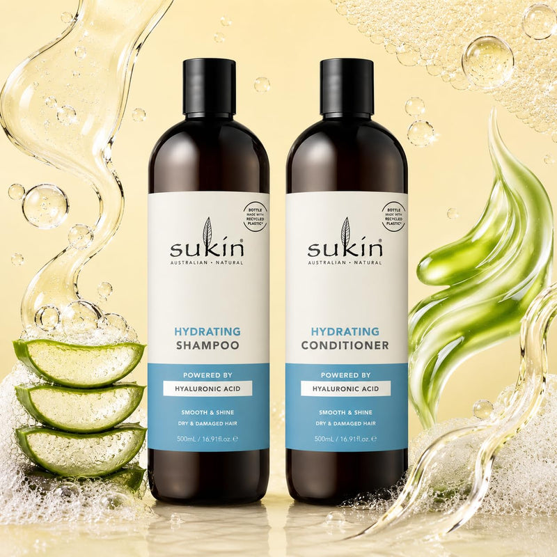 Sukin Hydrating Conditioner 500ml - strengthens and repairs dry and damaged hair, adds shine and tames frizz - with Coconut Oil & Shea Butter; cruelty free & vegan friendly.