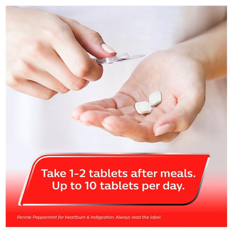 Rennie Peppermint - Antacids, Heartburn Relief and Indigestion Tablets, Fast and Effective Relief for Acid Reflux - 144 Tablets (6 Pack of 24 Tablets)