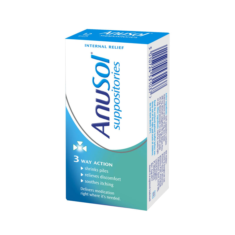 Anusol Haemorrhoid Suppositories, Shrinks Piles, Soothes Itching, 12 Count