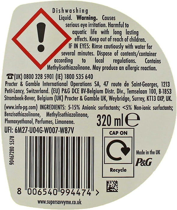 Fairy Original Lemon Washing Up Liquid | Pack of 2 x 320 ml | Dishes Grease Cleaner