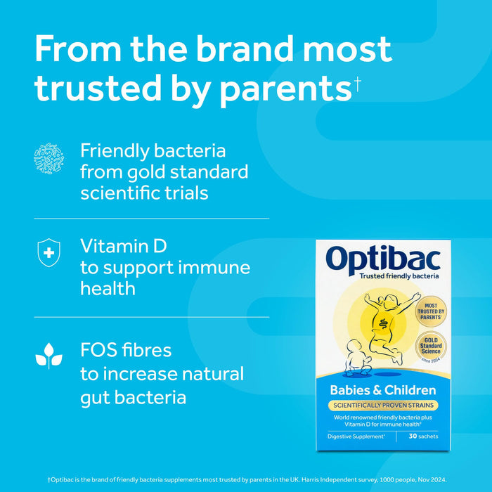 Optibac Probiotics Babies & Children - Probiotic for Immune System Support with Vitamin D Booster & 3 Billion Bacterial Cultures - 30 Sachets