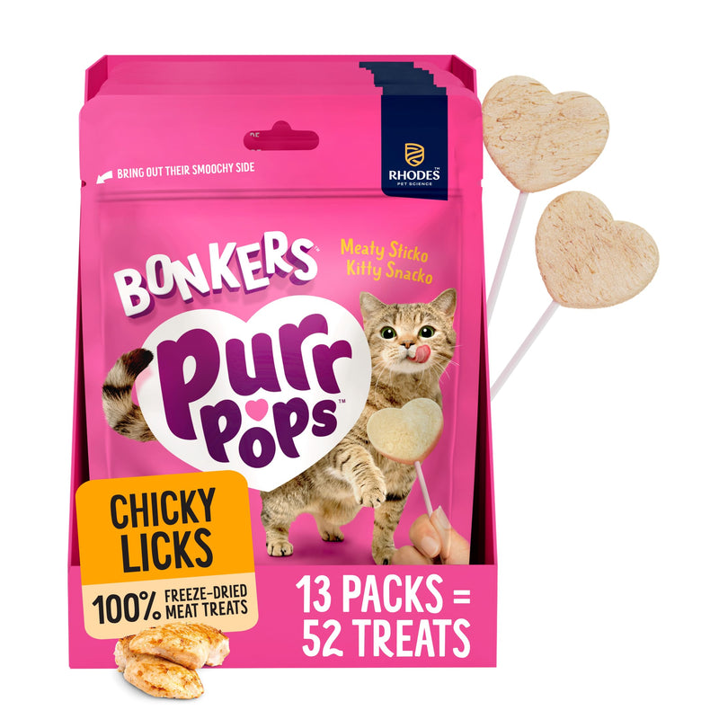 BONKERS Purrpops, Freeze Dried Chicken Flavored Lollipop Cat Treats, 13 x 4 pack, 52 Lolipops