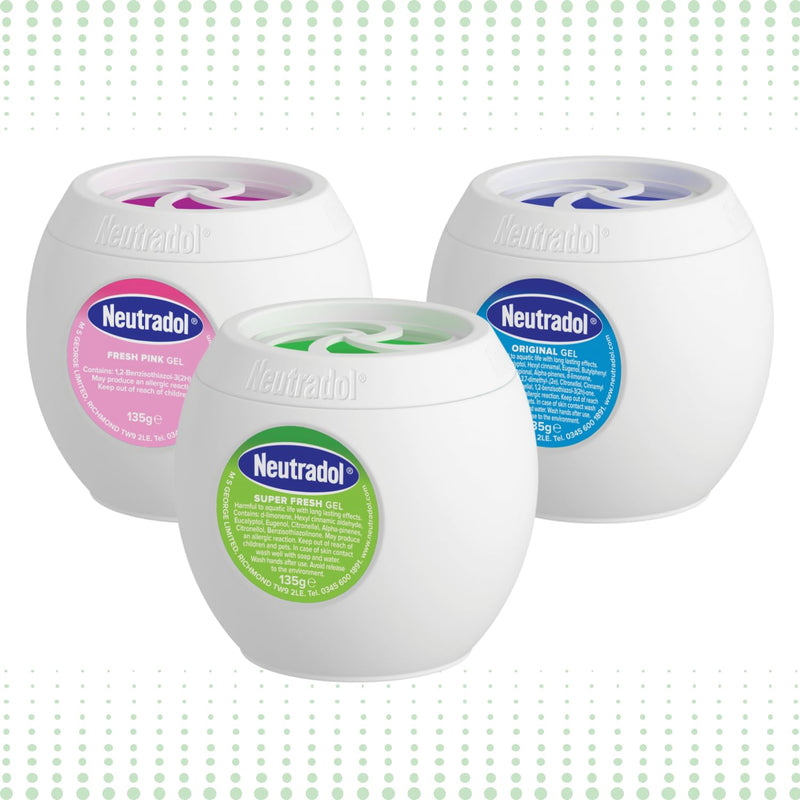 Neutradol Slow Release Gel, Air Freshener and Odour Eliminator, No Plug or Spray Needed, Multipack 12 x 135g